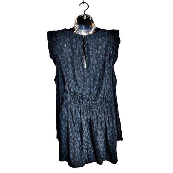 AVEC LES FILLES Romper Animal Print Black Teal Cold Shoulder Ruffle LS Small EUC - Picture 3 of 9